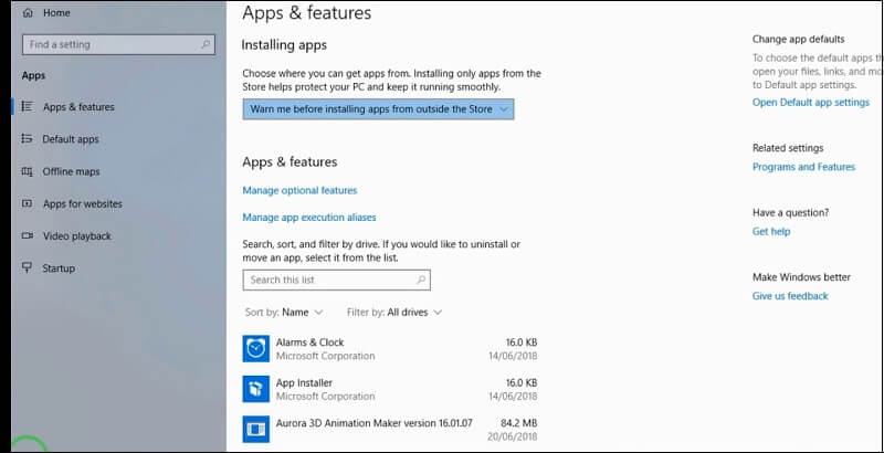app feature windows 10