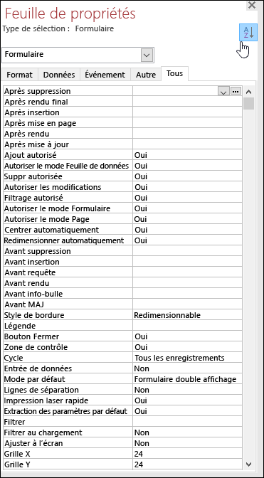 Proprietà ordinate per ordine alfabetico